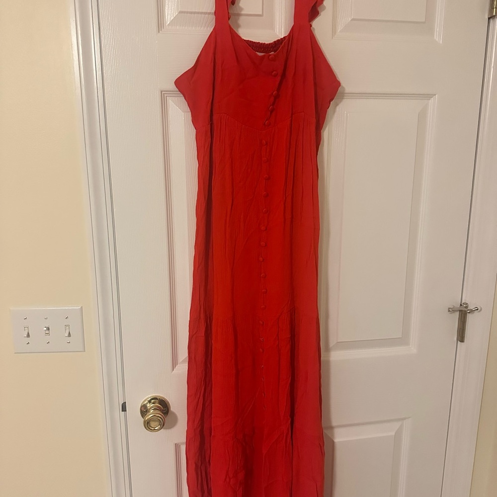 BB Dakota x Steve Madden Red Maxi Dress Women’s Large | Flowy V-Neck Summer